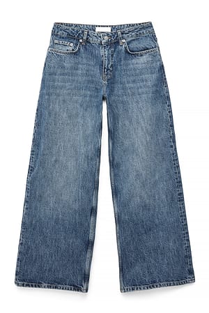 Mid Blue Jean baggy à taille mi-haute et détail au dos