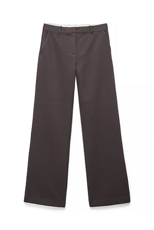 Brown Mid Waist Flared Twill Pants