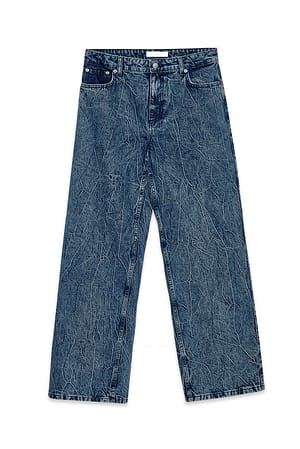 Mid Blue lockere Crinkle-Jeans mit mittlerer Taille