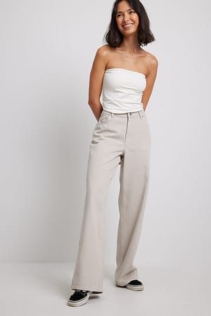 Greige Mid Waist Wide Leg Denim
