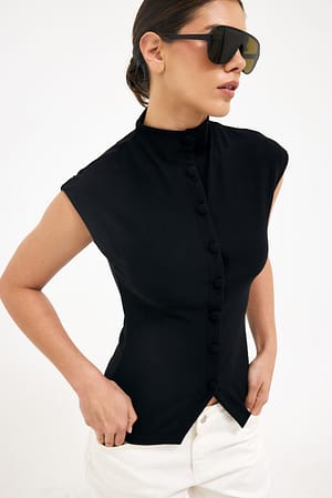 Black Jerseytop med mock-hals