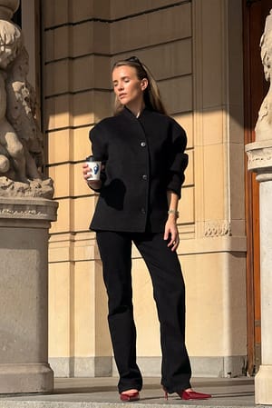 Black Wool Blend High Neck Short Coat