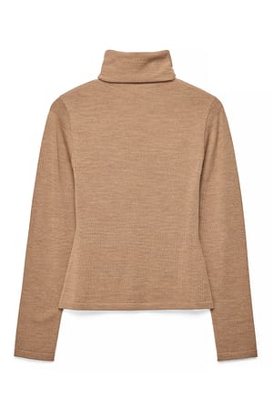 Beige Merino Wool Knitted Polo Top