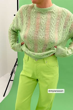 Light Green Verscheurde gebreide trui