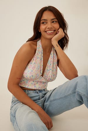 Flower Print Crop top met strik op de rug