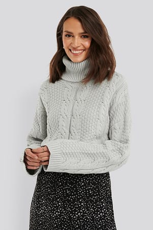 Grey High Neck Knitted Sweater