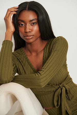 Khaki Wrap Rib Tie Top