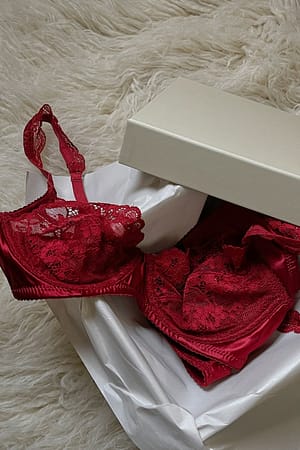 Dark Red Satijnen bh met kant en geschulpte rand