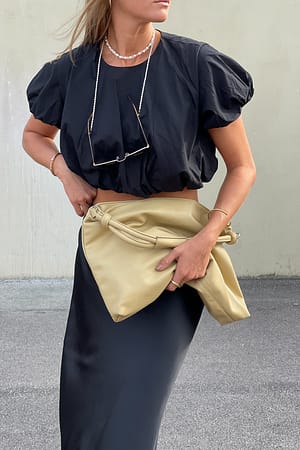 Black Katoenen Top Met Pofmouwen