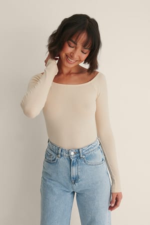Beige Schulterfreies Ripp-Oberteil