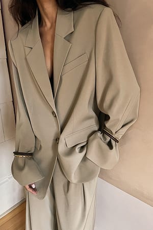 Taupe Oversized Blazer With Wide Sleeves