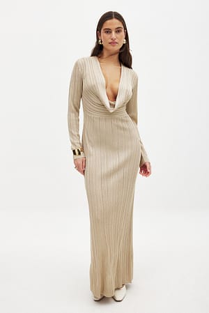 Light Beige Robe longue en maille pailletée