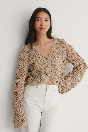 Beige Organischer Strickjacke