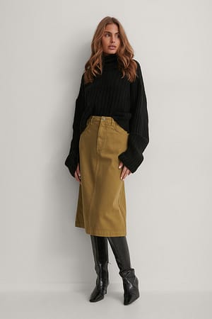 Olive Organischer Midi Denim Rock