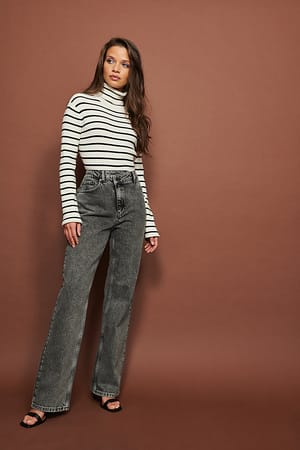 Grey Asymmetric Closure Wide Leg Jeans