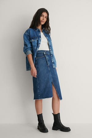 Mid Blue Asymmetric Denim Skirt