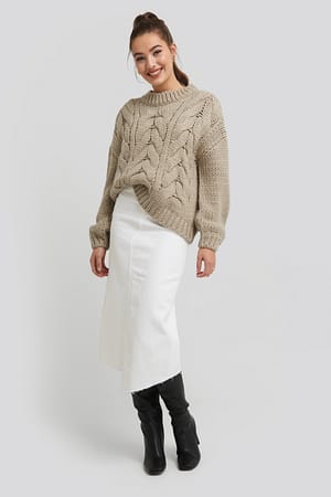 White Asymmetric Hem Denim Skirt