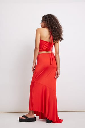 Red Asymmetric Midi Skirt