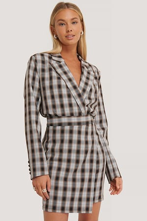 Checked Asymmetrical Mini Skirt
