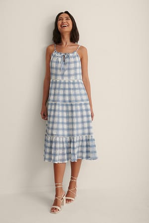 Blue Check Midi-Jurk