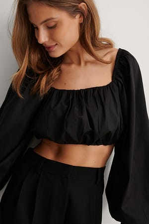 Black Kort Bluse Med Ballongermer