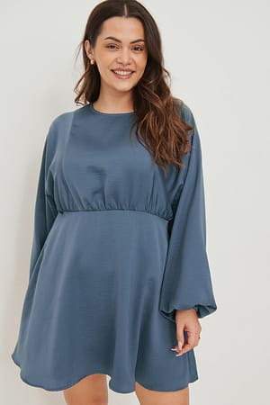 Dusty Blue Balloon Sleeve Flowy Dress