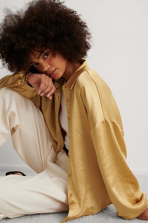 Gold Balloon Sleeve Satin Blouse