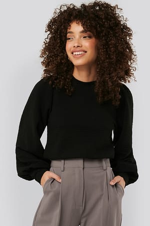 Black Balloon Sleeve Structured Sweat