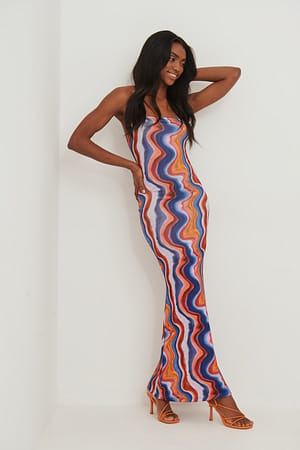 Red Print Bandeau Maxi Dress