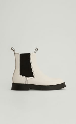 Cream Basic Chelsea Leather Boots