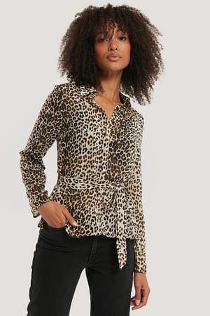 Leopard Bluse Med Knapper