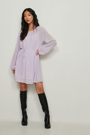 Lilac Belted Dobby Mini Dress