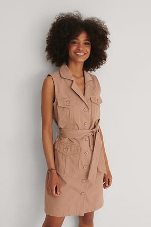 Dusty Pink Organische mini-denimjurk met riem