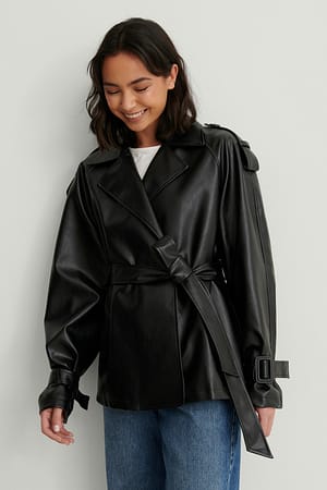Black Belted PU Jacket