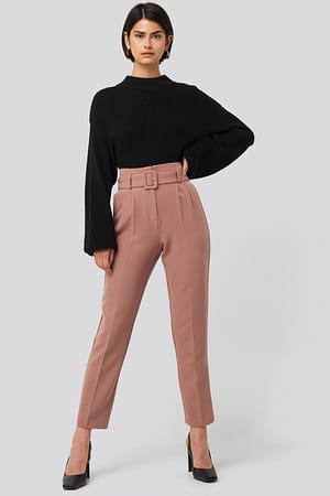 Dusty Dark Pink Belted Suit Pants