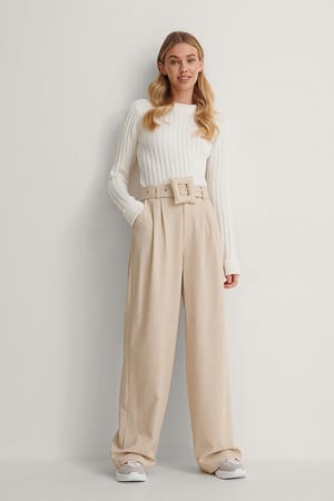 Cream Big Padded Buckle Pants