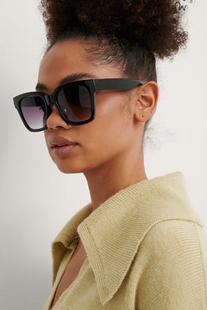 Black Big Rounded Edge Sunglasses