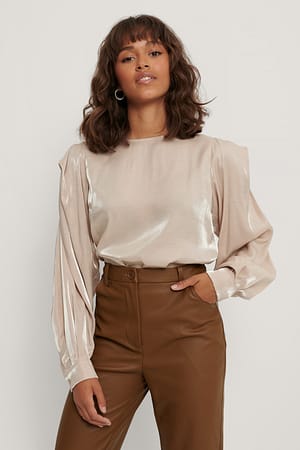 Champagne Bolded Shoulder Shiny Blouse