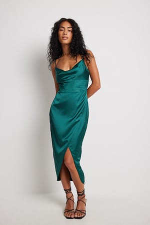 Green Strukturiertes Midikleid mit Überlappung
