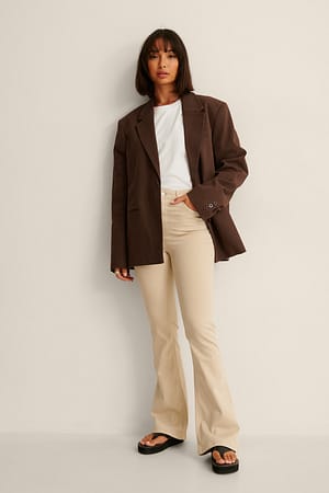Light Beige High Waist Skinny Flared Jeans