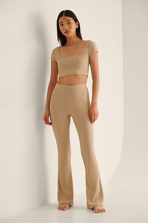 Beige Bootcut Highwaist Pants
