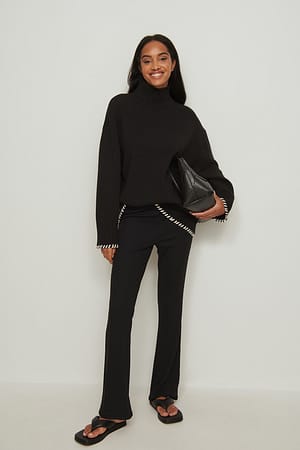 Black Bootcut Rib Pants