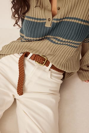 Cognac Gevlochten PU-riem
