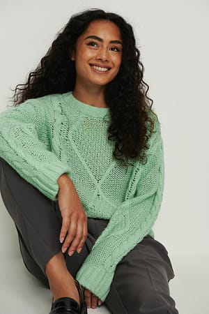 Mint Green Gevlochten gebreide sweater