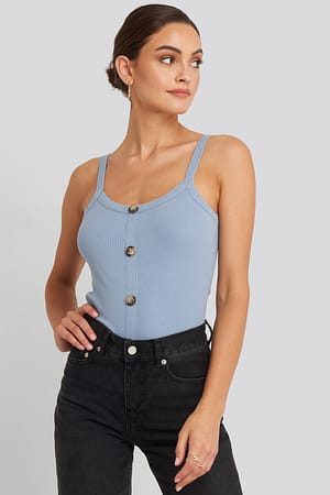 Blue Button Rib Tank Top