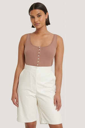 Dusty Dark Pink Button Ribbed Tank Top