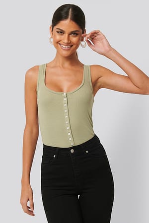 Light Khaki Button Ribbed Tank Top