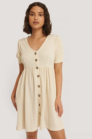 Dusty Light Beige Recyceltes Button-up Jersey-Kleid