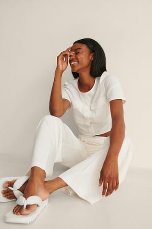 Cream Buttoned Crop Pocket Top