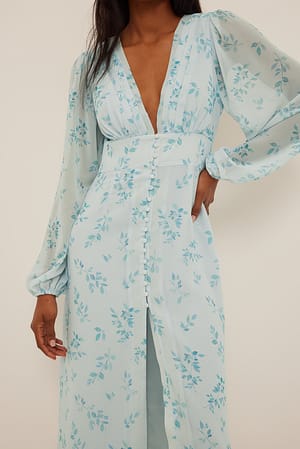 Leafs Buttons Front Midi Dress